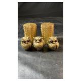 Three decorative wooden owl figurines with