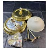 Two gold-tone ceiling light fixture bases with