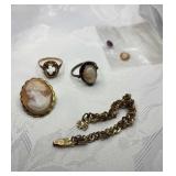 Vintage cameo jewellery collection featuring a
