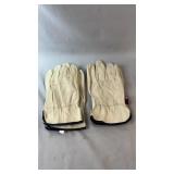Pair of cream-coloured leather work gloves, size