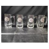 Ford Pewter Medallion Glass MugsFour Ford glass