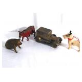 4 Antique banks - Pig, Cow, Dog & Oren Utah Bank