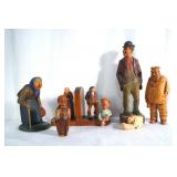 8 Carved wood figures - bookends