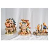 3 Hummel figures - Raft, Dock & Baby Basinet