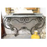Wrought iron green marble console 50" wide