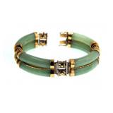 Double jade and gold bracelet