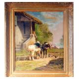 J. F. Herring "Work Horses" Oil on Canvas Painting