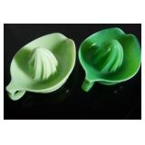 Jeannette Glass Green and Jadite Reamers