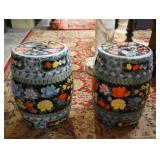 2 Chinese ceramic garden stools -  w flowers