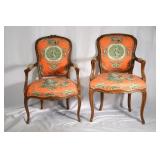 Two French arm chairs w French upholstery