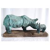 Bronze Rhinoceros Mother & Child on board