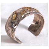 Navajo Pictorial sterling gold cuff bracelet