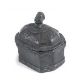 Antique round  LEAD box w Nubian head