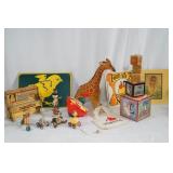 Antique toys - piano, top, snow man, bunny