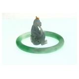 Bangle jade bracelet & carved monkey pendant