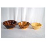 2 Bennington bowls and 1 yellow batter bowls