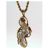 14kt Rope twist chain with Baroque pearl pendant