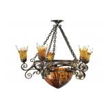 Nouveau 5-Light Wrought Iron & Glass chandelier