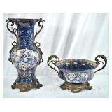Italian Porcelain vase and matching bowl - 2pcs