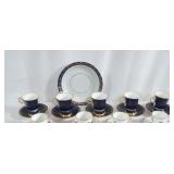 Cobalt & Gold cups & saucers - 11pcs