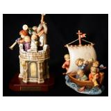 2 Hummel group figures - Children w Horns & boats