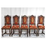 Five 19th c. Highly Carved Gothic Style Chairs