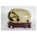 Highly carved large Chinese jadeite egg