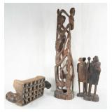 3 Makonde Africa carvings  tree of life,  Mancala