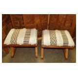 2 Wood Cared and upholstered modern benches