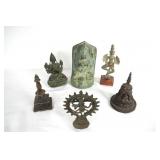 6 Bronze Buddha & Hindu figures - stupas