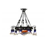 Murano Glass 9-light Wr. Iron Chandelier
