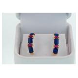 Pair 14kt ruby and lapis earrings