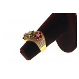 18kt  Ruby, diamond, sapphire and emerald ring