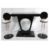 Mid-century Modern Black Lucite bar & 2 stools