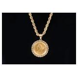 1881 Liberty $5 Gold coin pendant & gold chain