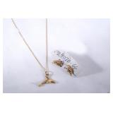 14kt gold Dolphin earrings, pendant and chain