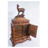 Antique Carved Walnut Humidor with Stag