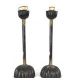 Pair of Japanese Black Lacquer Candlesticks