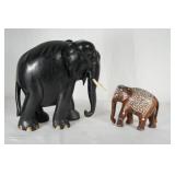 2 Carved wood elephants