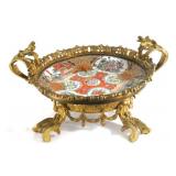 19th c. Chinese Canton porcelain & bronze Tazza