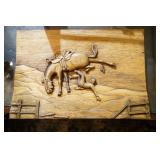 Cowboy on Bucking Horse Wood Carved Relief