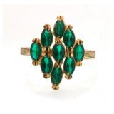 14kt gold green tourmaline ring - 9 stones