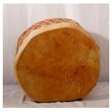 Large Native American Wood Carved and hide drum