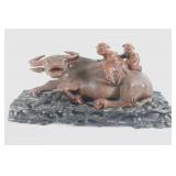 Chinese Oxen w children sculpture