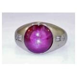 Rare 14kt Cabochon star ruby ring w diamonds