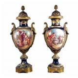 Antique Sevres Porcelain & Bronze Palatial Urns