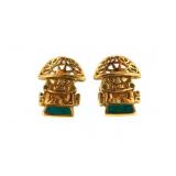 Pair 18kt Gold earrings - Inca filigree w enamel