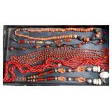 Five Coral beaded necklaces & bracelet