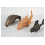 3 Japanese Koi fish - wood, Iron and brass
