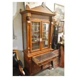 19th cent Mahogany Bookcase Desk with carved heads